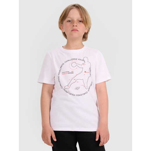 Chłopięcy t-shirt z nadrukiem 4F 4FJWAW25TTSHM2413 - biały ze sklepu Sportstylestory.com w kategorii T-shirty chłopięce - zdjęcie 185769941