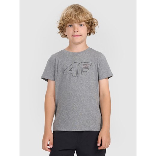 Chłopięcy t-shirt z nadrukiem 4F 4FJWAW25TTSHM2417 - szary ze sklepu Sportstylestory.com w kategorii T-shirty chłopięce - zdjęcie 185770011