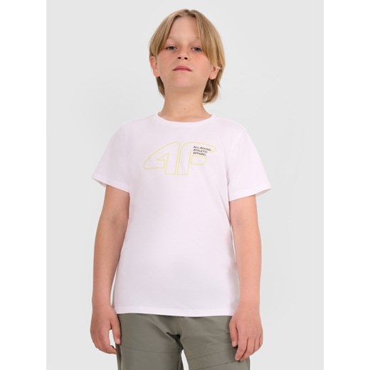 Chłopięcy t-shirt z nadrukiem 4F 4FJWAW25TTSHM2417 - biały ze sklepu Sportstylestory.com w kategorii T-shirty chłopięce - zdjęcie 185770043