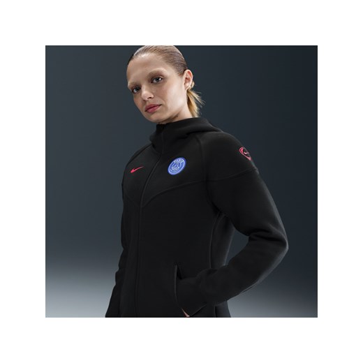 Damska dzianinowa bluza piłkarska z kapturem i zamkiem na całej długości Nike Total 90 Paris Saint-Germain Tech Windrunner (wersja trzecia) - Czerń ze sklepu Nike poland w kategorii Bluzy damskie - zdjęcie 185770271