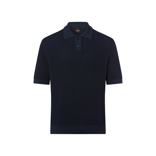 BOSS Orange Męska koszulka polo z dzianiny - Akoppo Mężczyźni Bawełna granatowy jednolity ze sklepu vangraaf w kategorii Swetry męskie - zdjęcie 185777593