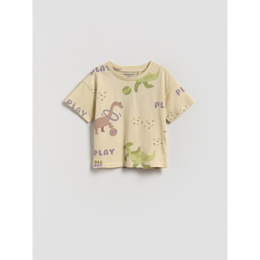 Reserved - Bawełniany t-shirt z nadrukiem - kremowy ze sklepu Reserved w kategorii T-shirty chłopięce - zdjęcie 185778090
