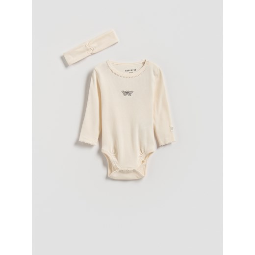Reserved - Bawełniane body z opaską - złamana biel ze sklepu Reserved w kategorii Odzież dla niemowląt - zdjęcie 185778580