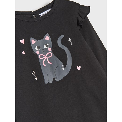 Sinsay - Koszulka z długimi rękawami i ozdobnymi falbanami - czarny Sinsay 98 (2-3 l) Sinsay