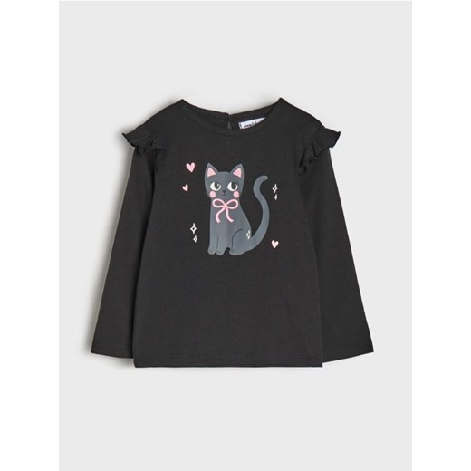 Sinsay - Koszulka z długimi rękawami i ozdobnymi falbanami - czarny ze sklepu Sinsay w kategorii Bluzki dziewczęce - zdjęcie 185779451