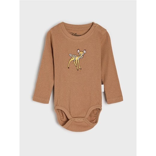 Sinsay - Prążkowane body z haftem Bambi - brązowy ze sklepu Sinsay w kategorii Odzież dla niemowląt - zdjęcie 185779530