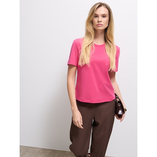 Mohito - Różowy t-shirt z dodatkiem wełny - fioletowy ze sklepu Mohito w kategorii Bluzki damskie - zdjęcie 185780221