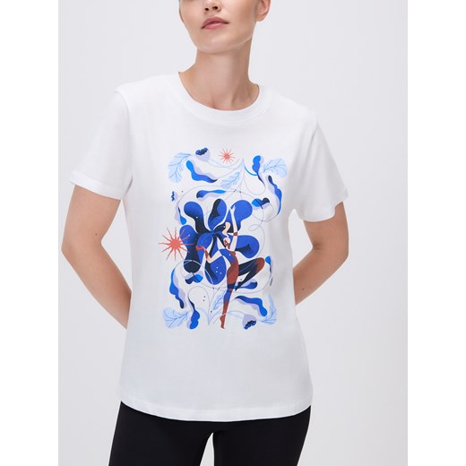 Reserved - T-shirt z nadrukiem - biały ze sklepu Reserved w kategorii Bluzki damskie - zdjęcie 185780760