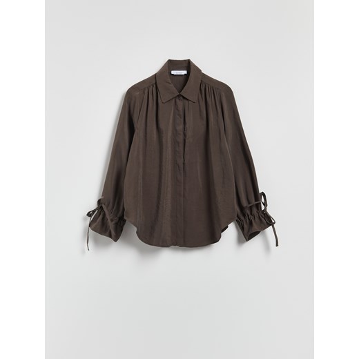 Reserved - Koszula z wiązaniami przy rękawach - ciemnobrązowy Reserved L Reserved