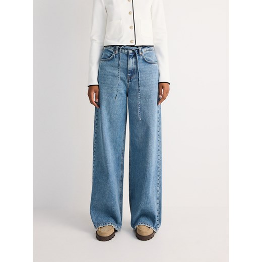 Reserved - Jeansy wide leg z wiązaniem - niebieski ze sklepu Reserved w kategorii Jeansy damskie - zdjęcie 185783094