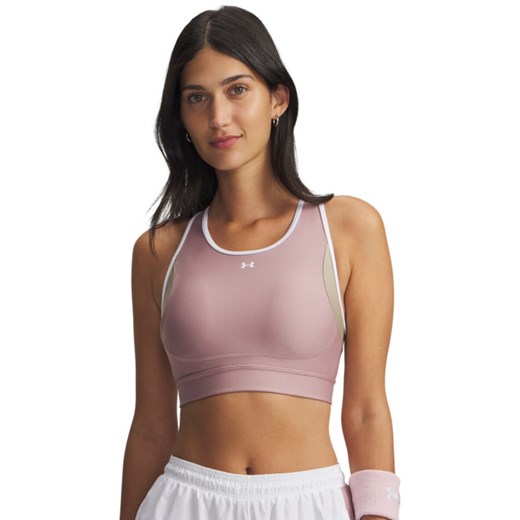 Damski biustonosz treningowy Under Armour UA Crossback Mid Open Back - różowy ze sklepu Sportstylestory.com w kategorii Biustonosze - zdjęcie 185785041