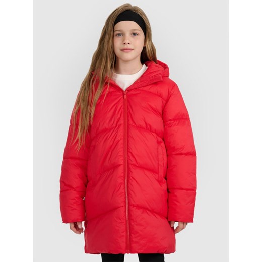 Dziewczęcy płaszcz puchowy pikowany 4F 4FJRAW25TDJAF0808 - czerwony ze sklepu Sportstylestory.com w kategorii Płaszcze dziewczęce - zdjęcie 185785103