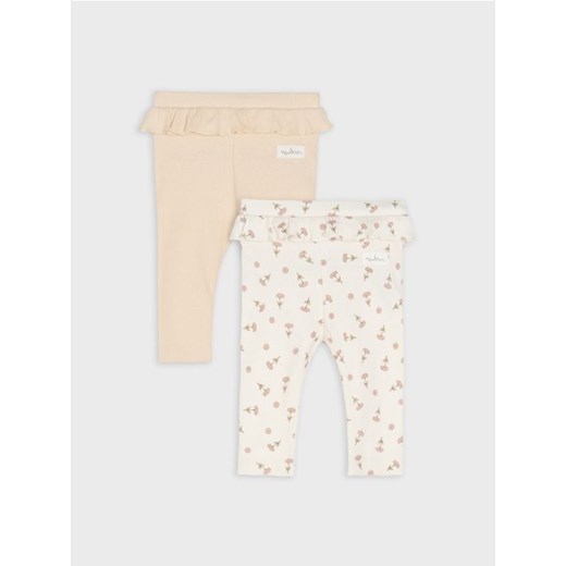 Sinsay - Legginsy z ozdobną falbaną z prążkowanej dzianiny 2 pack - kremowy ze sklepu Sinsay w kategorii Odzież dla niemowląt - zdjęcie 185787130