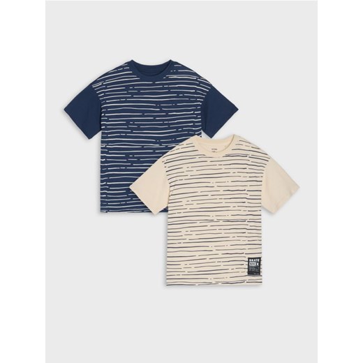 Sinsay - Koszulki oversize w paski 2 pack - beżowy ze sklepu Sinsay w kategorii T-shirty chłopięce - zdjęcie 185787190