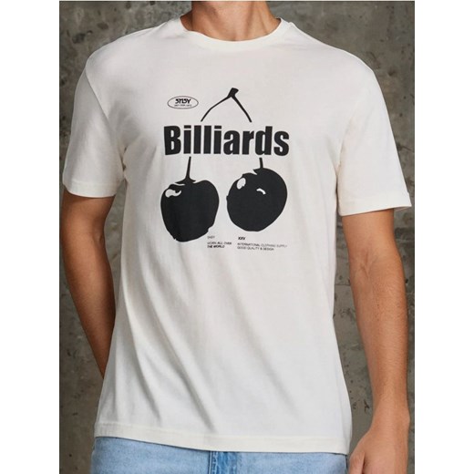Sinsay - Koszulka z nadrukiem z bawełny - kremowy ze sklepu Sinsay w kategorii T-shirty męskie - zdjęcie 185787332