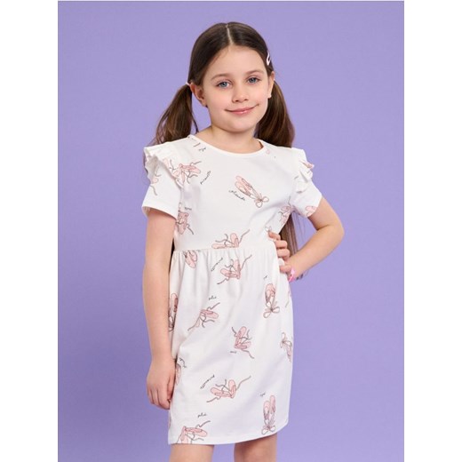 Sinsay - Sukienka z ozdobną falbaną marszczona w talii - kremowy ze sklepu Sinsay w kategorii Sukienki dziewczęce - zdjęcie 185787433