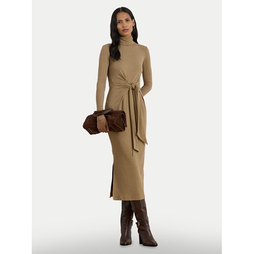 LAUREN RALPH LAUREN Sukienka dzianinowa 200980028003 Beżowy Slim Fit ze sklepu MODIVO w kategorii Sukienki - zdjęcie 185792831