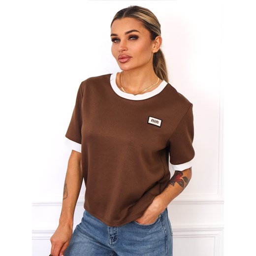 T-SHIRT MASEŁKO Z NASZYWKĄ- BRĄZOWY ze sklepu olika.com.pl w kategorii Bluzki damskie - zdjęcie 185794950