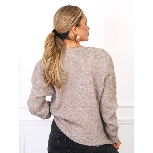 SWETER OVERSIZE Z DEKOLTEM W SEREK- BRĄZOWY Olika uniwersalny olika.com.pl