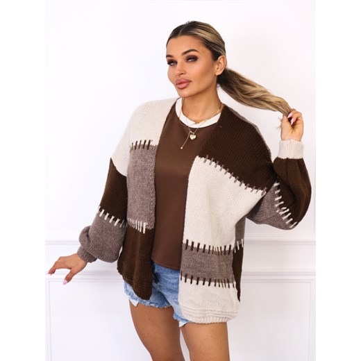 SWETER KARDIGAN Z ŁĄCZONYCH KOLORÓW Z DOMIESZKĄ WEŁNY- BEŻOWY ze sklepu olika.com.pl w kategorii Swetry damskie - zdjęcie 185795021