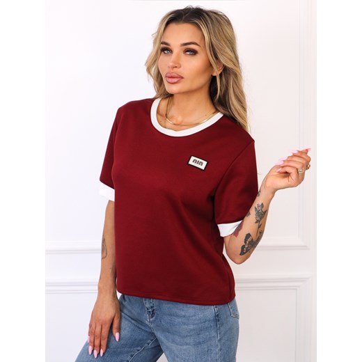 T-SHIRT MASEŁKO Z NASZYWKĄ- BORDOWY ze sklepu olika.com.pl w kategorii Bluzki damskie - zdjęcie 185795031