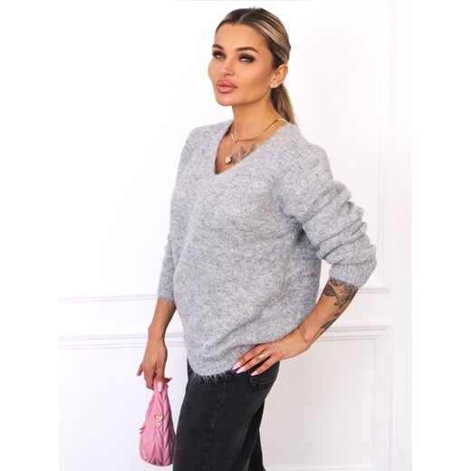 SWETER OVERSIZE Z DEKOLTEM W SEREK- SZARY Olika uniwersalny olika.com.pl