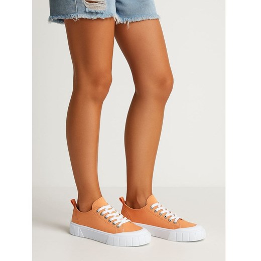 Pomarańczowe trampki damskie z tkaniny /E6-1 15964 G157/ ze sklepu Pantofelek24.pl w kategorii Trampki damskie - zdjęcie 185795253
