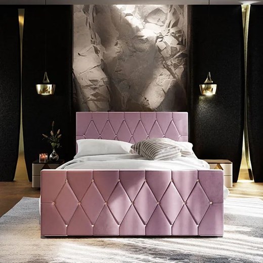 Łóżko tapicerowane welurem w kolorze brudnego różu - Diamare Elior Edinos.pl