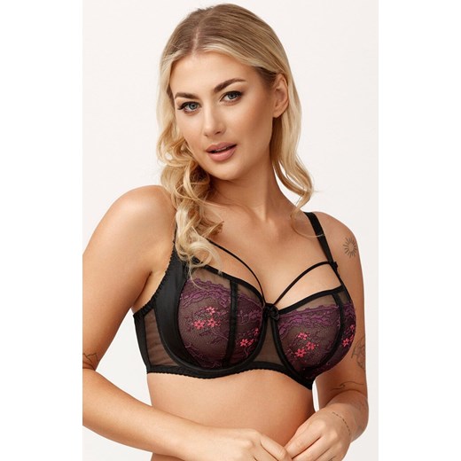 Azal biustonosz miękki soft koronkowy czarno-fioletowy Otylia, Kolor czarno-fioletowy, Rozmiar 70E, AZAL ze sklepu Intymna w kategorii Biustonosze - zdjęcie 185798990