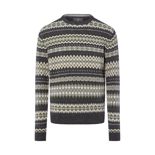 Nils Sundström Męski sweter z dzianiny Mężczyźni Wełna szary wzorzysty ze sklepu vangraaf w kategorii Swetry męskie - zdjęcie 185801244