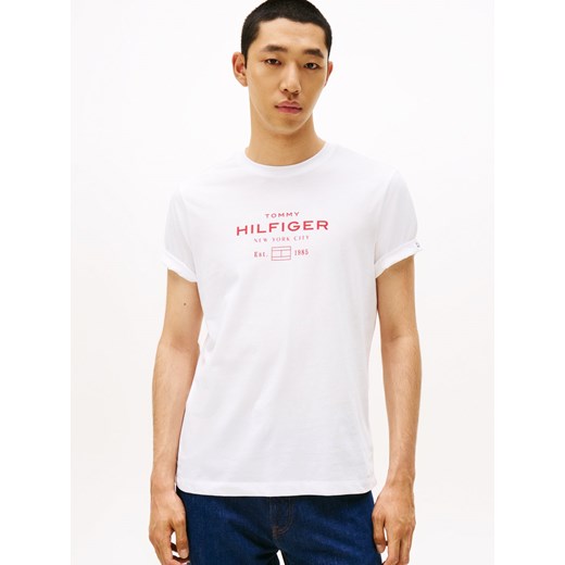Tommy Hilfiger Koszulka męska Mężczyźni Bawełna biały nadruk ze sklepu vangraaf w kategorii T-shirty męskie - zdjęcie 185801290