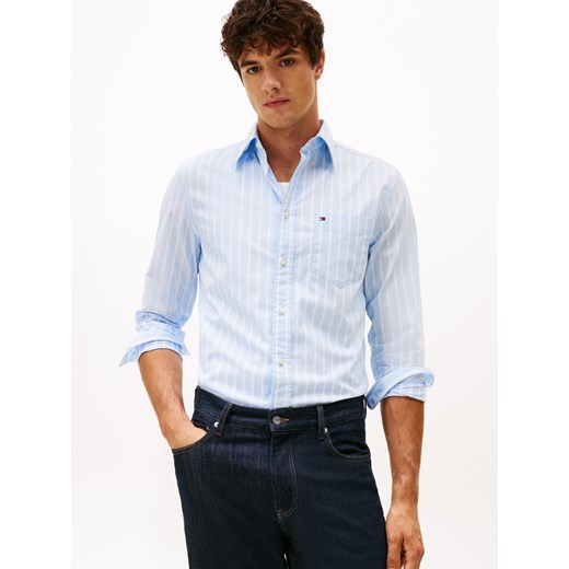 Tommy Hilfiger Męska koszula casual Mężczyźni Regular Fit Bawełna jasnoniebieski w paski ze sklepu vangraaf w kategorii Koszule męskie - zdjęcie 185801291