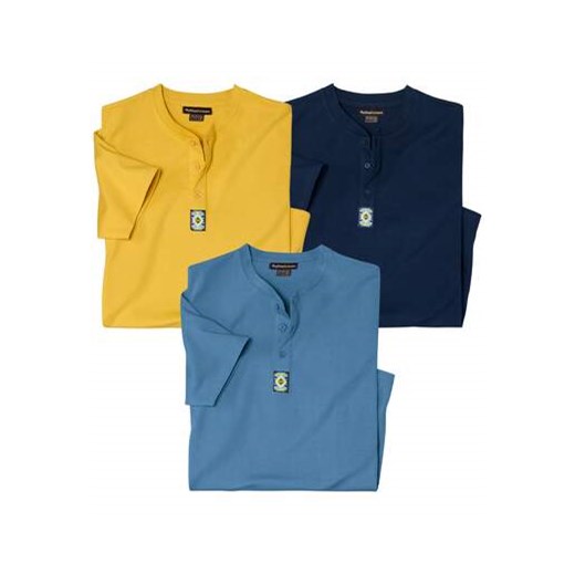 Zestaw 3 bawełnianych koszulek z dekoltem z guzikami ze sklepu Atlas For Men w kategorii T-shirty męskie - zdjęcie 185801934