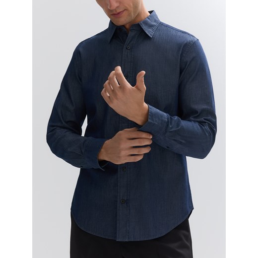 Reserved - Bawełniana koszula slim fit - indigo jeans ze sklepu Reserved w kategorii Koszule męskie - zdjęcie 185802193