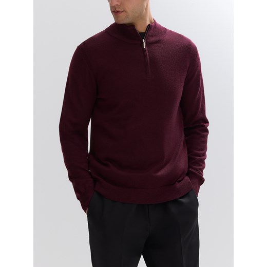 Reserved - Rozpinany sweter z wełny merino - bordowy Reserved S Reserved