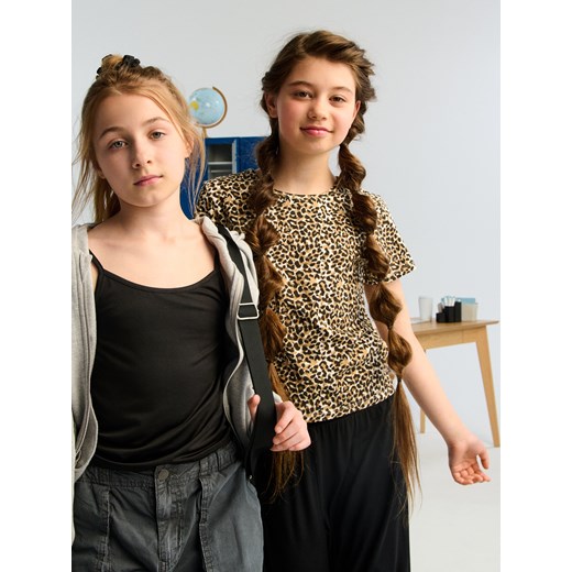 Sinsay - Bawełniana koszulka ze wzorkiem panterki - kremowy Sinsay 146 (10-11 l) Sinsay