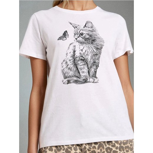 Sinsay - Bawełniana koszulka z nadrukiem - biały ze sklepu Sinsay w kategorii T-shirty męskie - zdjęcie 185804121