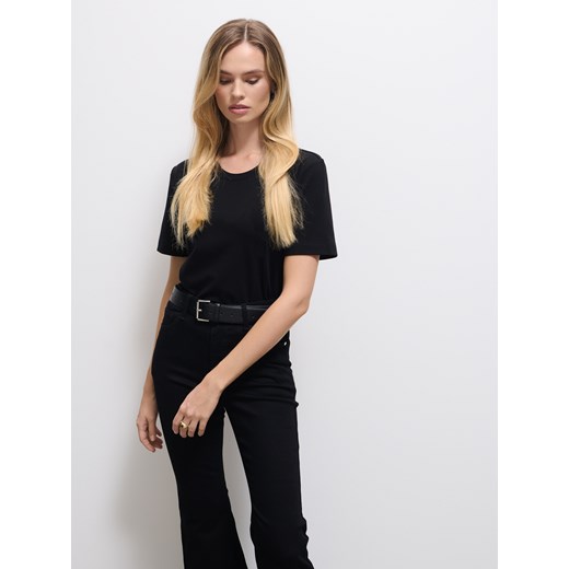 Mohito - Czarny t-shirt z dodatkiem wełny - czarny ze sklepu Mohito w kategorii Bluzki damskie - zdjęcie 185804573