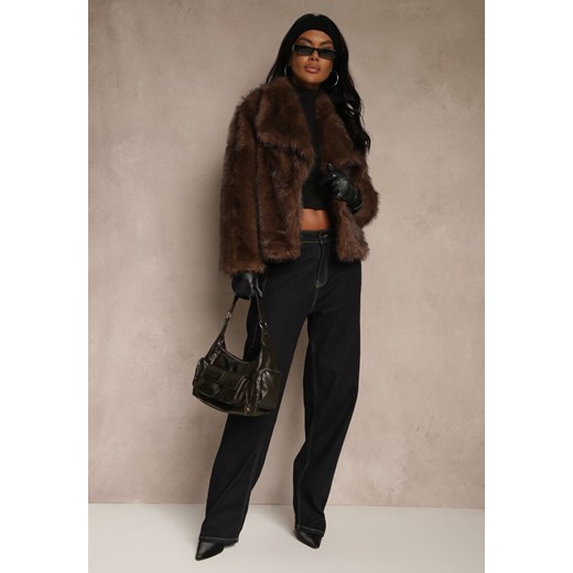 Brązowa Kurtka Futrzana Ozdobiona Kołnierzem Avelire ze sklepu renee.pl w kategorii Futra damskie - zdjęcie 185805370