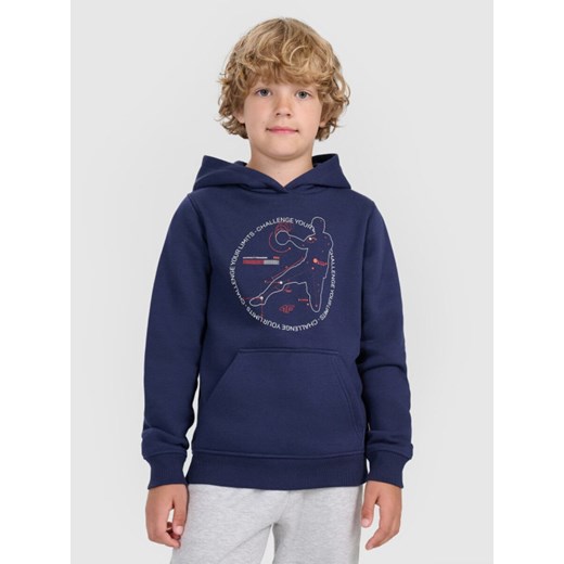 Chłopięca bluza nierozpinana z kapturem 4F 4FJWAW25TSWSM1958 - granatowa ze sklepu Sportstylestory.com w kategorii Bluzy chłopięce - zdjęcie 185805673