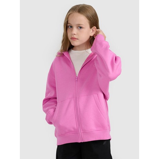 Dziewczęca bluza rozpinana z kapturem 4F 4FJWAW25TSWSF1941 - różowa ze sklepu Sportstylestory.com w kategorii Bluzy dziewczęce - zdjęcie 185805720
