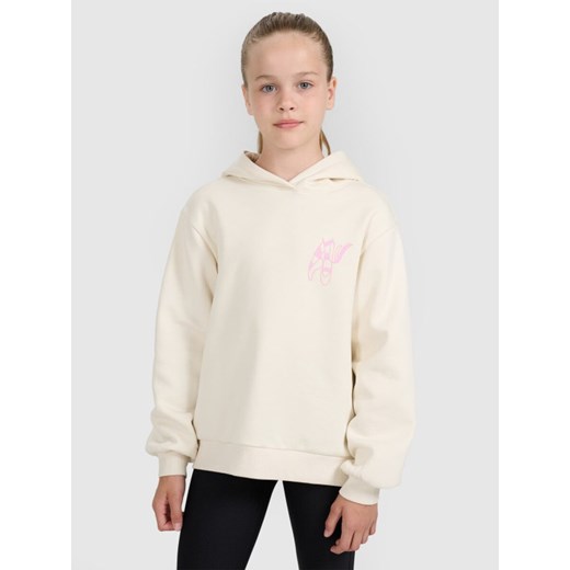 Dziewczęca bluza nierozpinana z kapturem 4F 4FJWAW25TSWSF2147 - biała ze sklepu Sportstylestory.com w kategorii Bluzy dziewczęce - zdjęcie 185805773