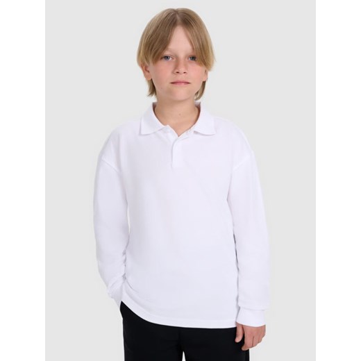 Chłopięcy longsleeve polo 4F 4FJWAW25TLONM483 - biały ze sklepu Sportstylestory.com w kategorii T-shirty chłopięce - zdjęcie 185805842