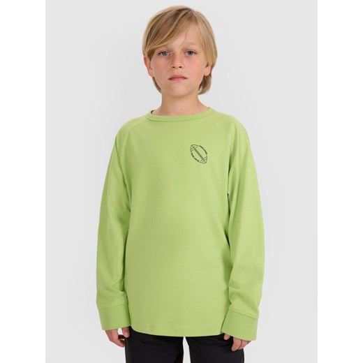Chłopięcy longsleeve z nadrukiem 4F 4FJWAW25TLONM484 - zielony ze sklepu Sportstylestory.com w kategorii T-shirty chłopięce - zdjęcie 185805871