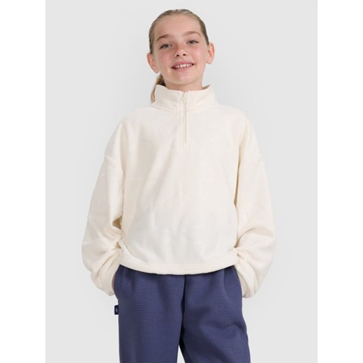 Dziewczęcy polar ze stójką 4F 4FJWAW25TFLEF342 - biały ze sklepu Sportstylestory.com w kategorii Bluzy dziewczęce - zdjęcie 185805964