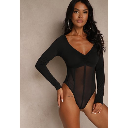 Czarne Body Vices o Fasonie Longsleeve z Dekoltem w Kształcie V Asstre ze sklepu renee.pl w kategorii Body damskie - zdjęcie 185808163
