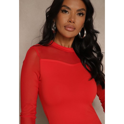 Czerwona Bluzka Golf Vices z Przezroczystymi Rękawami Kariale Renee L renee.pl