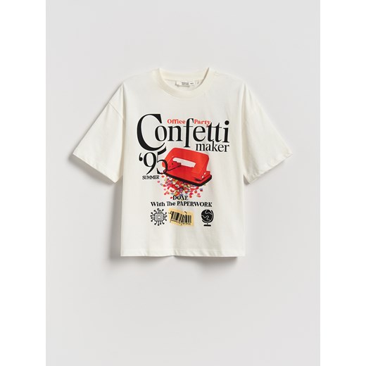 Reserved - Bawełniany t-shirt z nadrukiem - biały ze sklepu Reserved w kategorii T-shirty chłopięce - zdjęcie 185809052