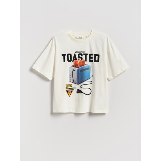 Reserved - Bawełniany t-shirt z nadrukiem - pastelowy róż ze sklepu Reserved w kategorii T-shirty chłopięce - zdjęcie 185809062