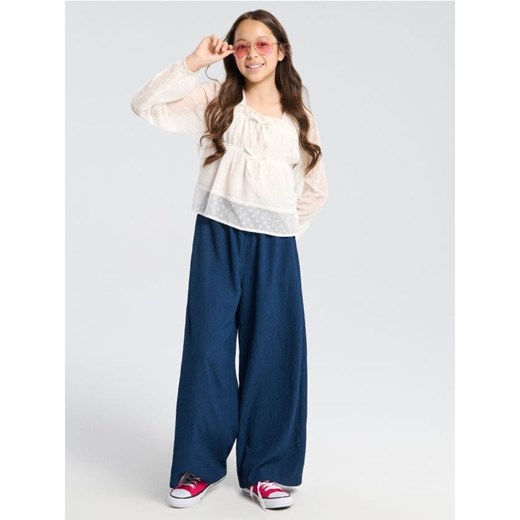 Sinsay - Plisowane spodnie wiązane w pasie - granatowy - id: 018EU-59X - marki Sinsay - 185811532 Sinsay - Plisowane spodnie wiązane w pasie - granatowy ze sklepu Sinsay w kategorii Spodnie dziewczęce - zdjęcie 185811532
